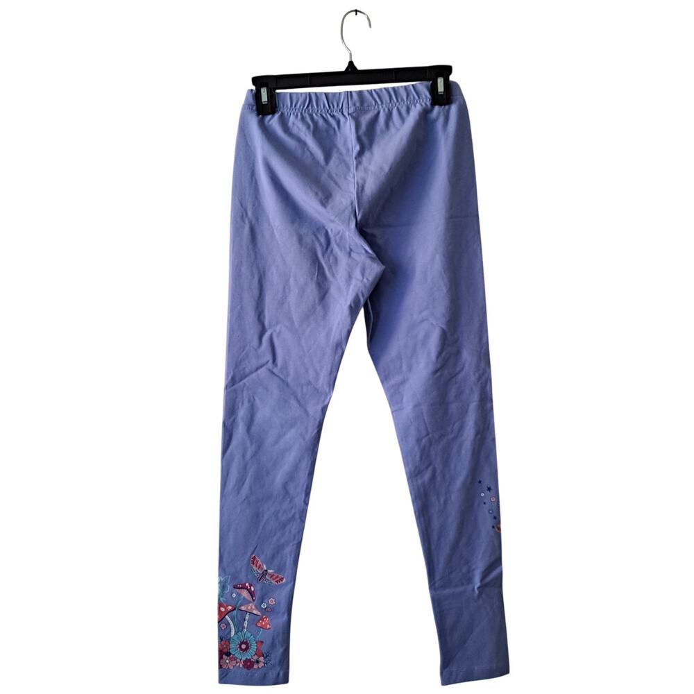 NWT Lands's End Tough Cotton Leggings Pull On Floral Print Hem Purple Girls XL